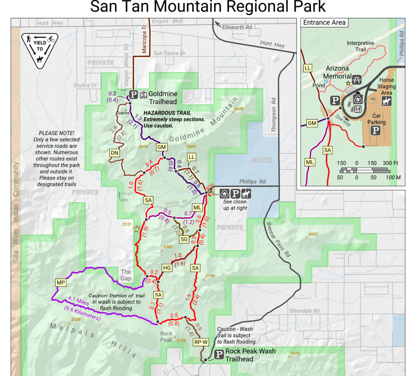 Map of San Tan Valley Regional Park with hiking trails - Landscape Maintenance